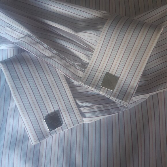 Boss Hugo Boss French Cuff SZ 16 100% Cotton Men's Striped Button Up Shirt - Picture 4 of 16